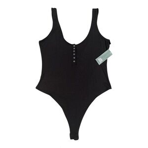 Wild Fable Women's Black Bodysuit with‎ Button Detail, Size Large